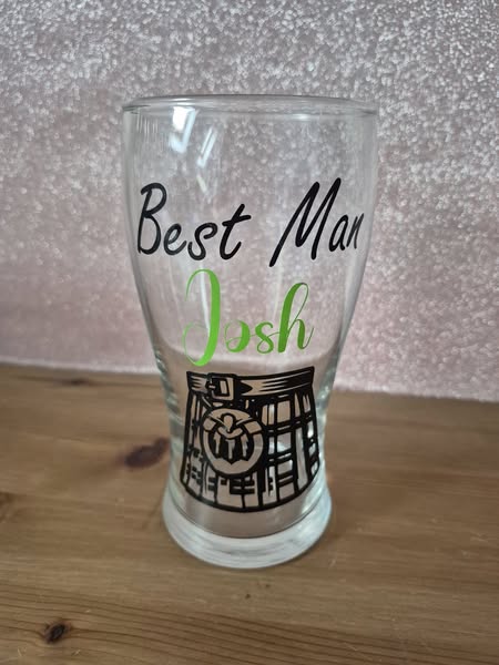 Wedding Themed Pint Glass / Best Man Glass / Groomsman Gift / Wedding Gift / Usher Gift / Pint / Prom / Father of the Bride/Groom