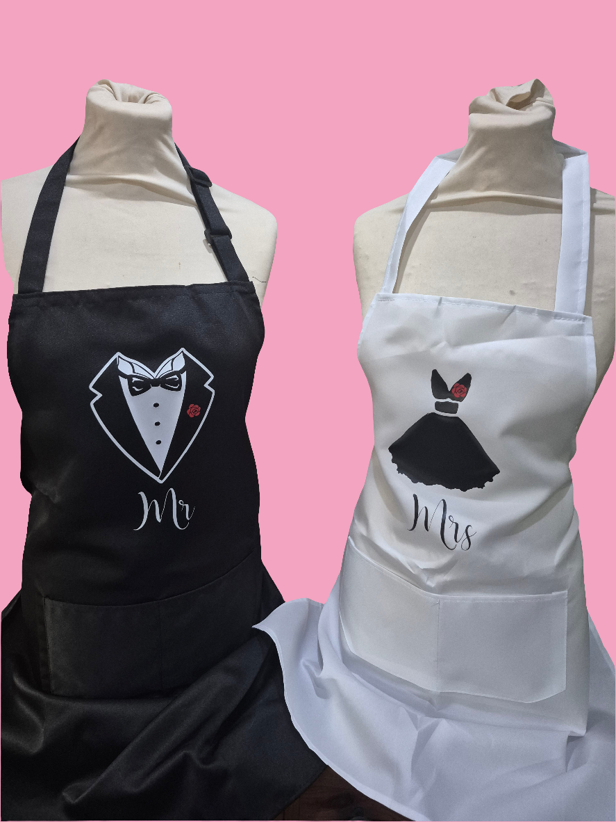 Wedding Apron - Mr and Mrs, Bride Apron, Bride Gifts, Personalised Bride Apron, Wedding Day Apron, Groom Apron