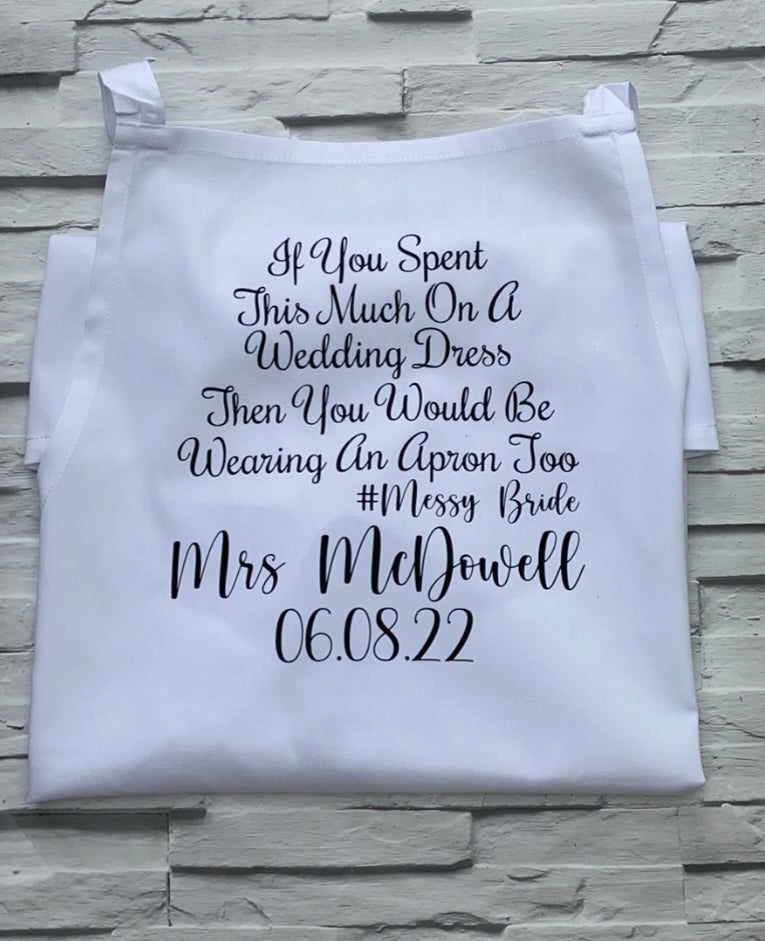 Wedding Apron - Mr and Mrs, Bride Apron, Bride Gifts, Personalised Bride Apron, Wedding Day Apron, Groom Apron