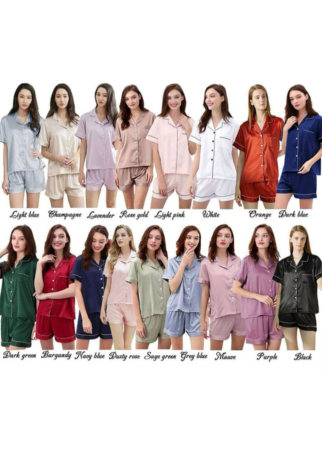 Adult satin pyjamas - Personalised name with hearts, wedding role and wedding date