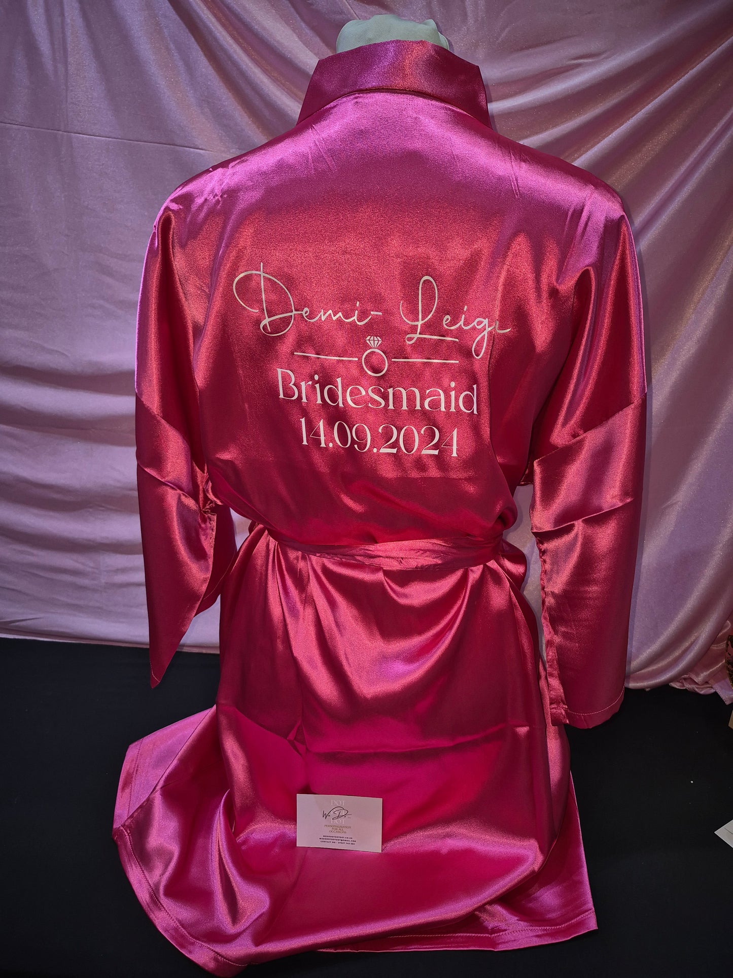 Wedding satin Robe - Personalised name with diamond ring, wedding role and wedding date