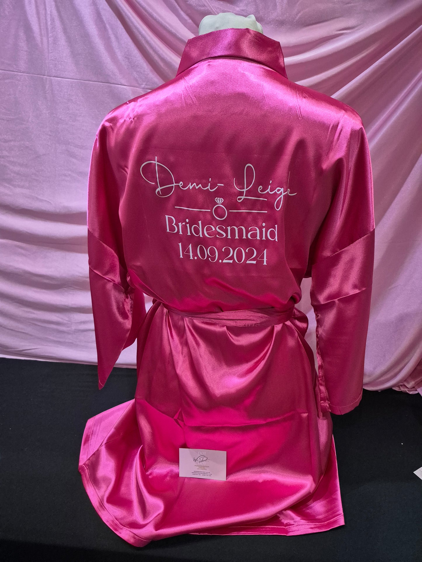 Wedding satin Robe - Personalised name with diamond ring, wedding role and wedding date
