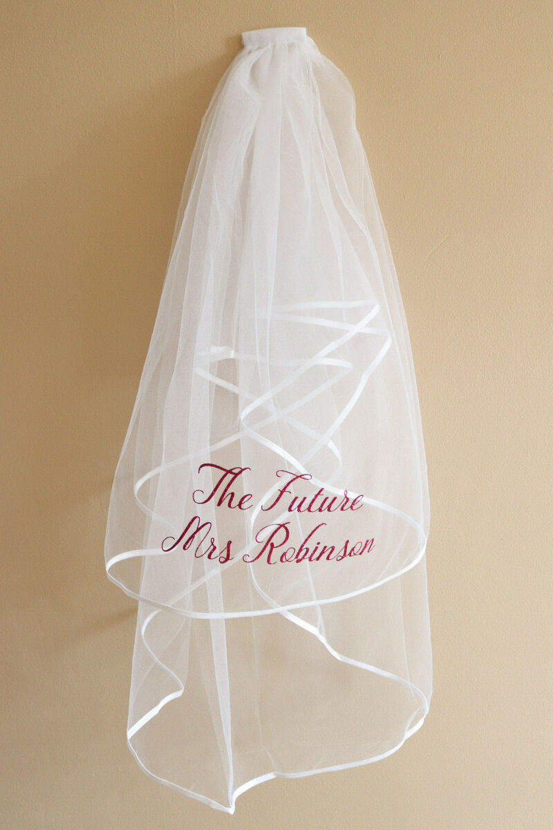 Personalised Double Layer Satin Ribbon Edge Veil