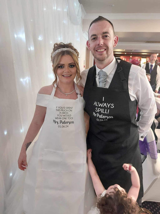 Wedding Apron - Mr and Mrs, Bride Apron, Bride Gifts, Personalised Bride Apron, Wedding Day Apron, Groom Apron
