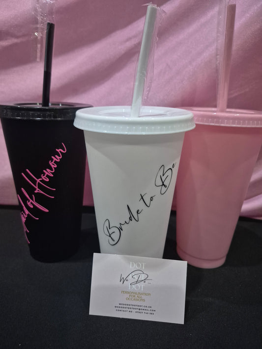 Cold Cup & Straw - Personalised 24oz Travel Tumbler - Hen Do, Wedding Party Favour, Birthday Gift Idea