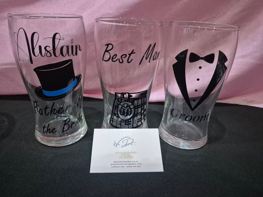 Wedding Themed Pint Glass / Best Man Glass / Groomsman Gift / Wedding Gift / Usher Gift / Pint / Prom / Father of the Bride/Groom