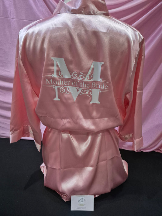 Wedding satin Robe - Personalised Initial with wedding role in centre