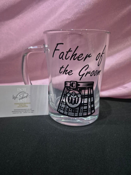 Scottish Kilt Themed Pint Glass / Best Man Glass / Groomsman Gift / Wedding Gift / Usher Gift / Pint / Prom / Father of the Bride/Groom