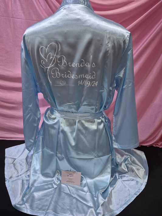 Wedding Satin Robe - Personalised name with with hearts, wedding role and wedding date